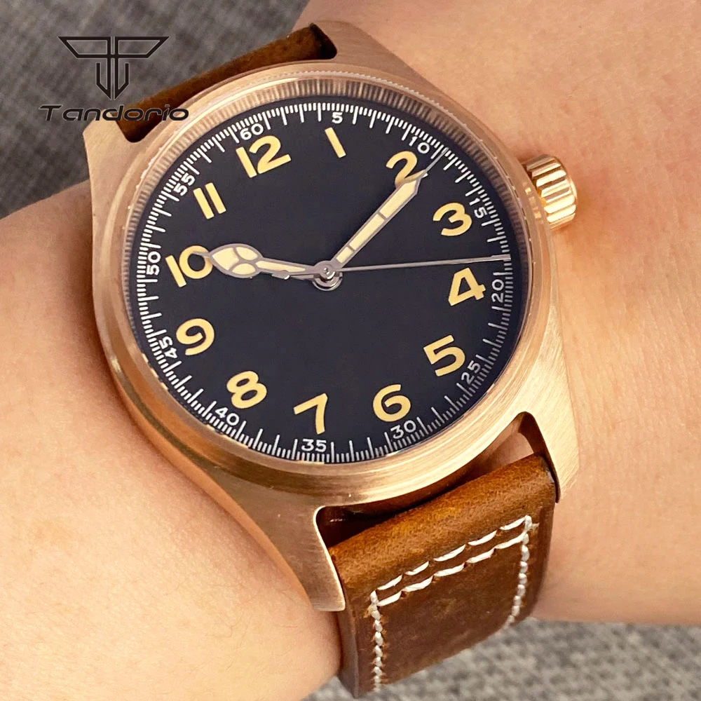 

Tandorio Mechanical Real Bronze Cusn8 39mm Pilot Diving 20ATM Automatic Watch for Men AR Sapphire Crystal NH35A PT5000 Luminous