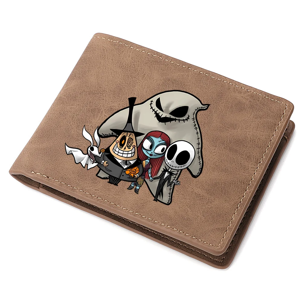 Disney The Nightmare Before Christmas Jack Sally Men\'s Wallet Leather Credit Card ID Coin Purse Business Foldable Zipper Wallet