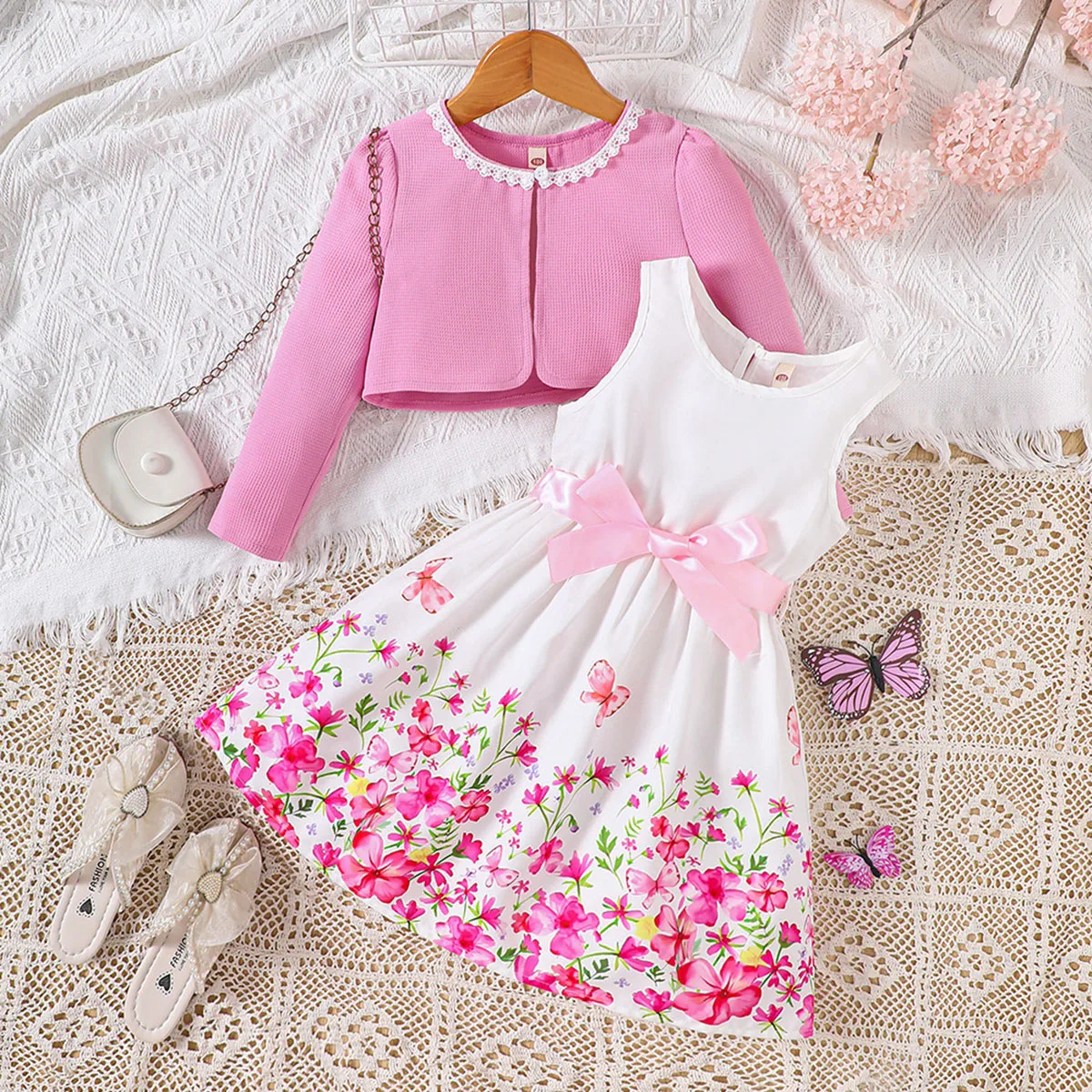 Little Girls Autumn/Winter Floral Printer Birthday Party Graduation Ceremony Holiday Dress+Cape