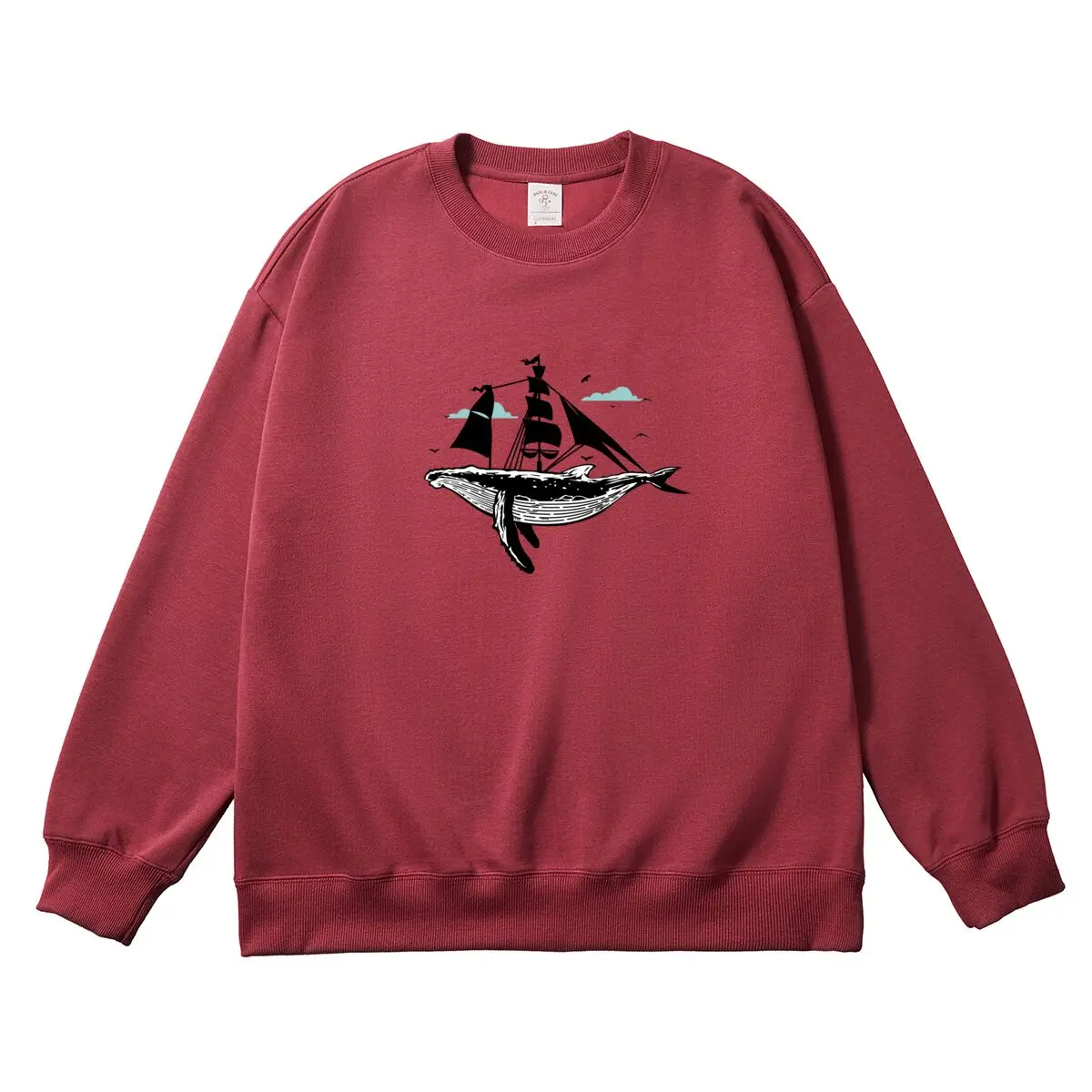 Oversized Women Pullover Round Neck Long Sleeve Autumn Thick Clothes Whale Sailboat Graphic Woman Tops Female Sweatshirt