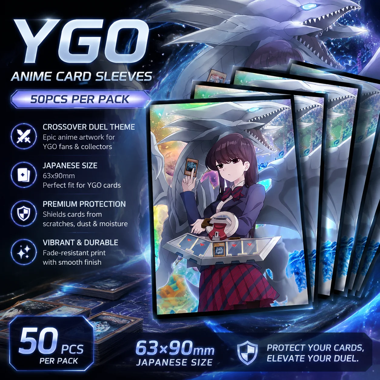 50PCS 63x90mm Shoko Komi Themed Holo Anime Card Sleeves Japanese Size Card Sleeves YGO Deck Protector Sleeves for YGO/Mini Photo