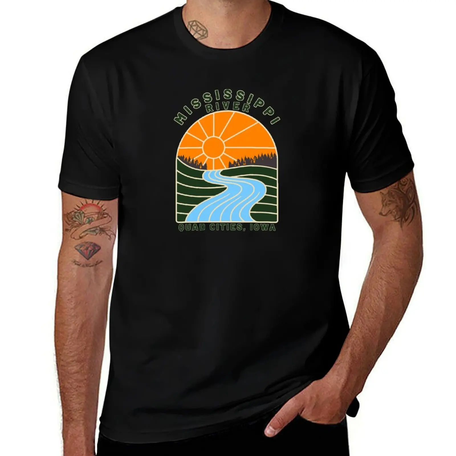 

Mississippi River, Quad Cities, Iowa T-Shirt man t shirt graphic t shirt man cotton printed t shirts for man T-shirt