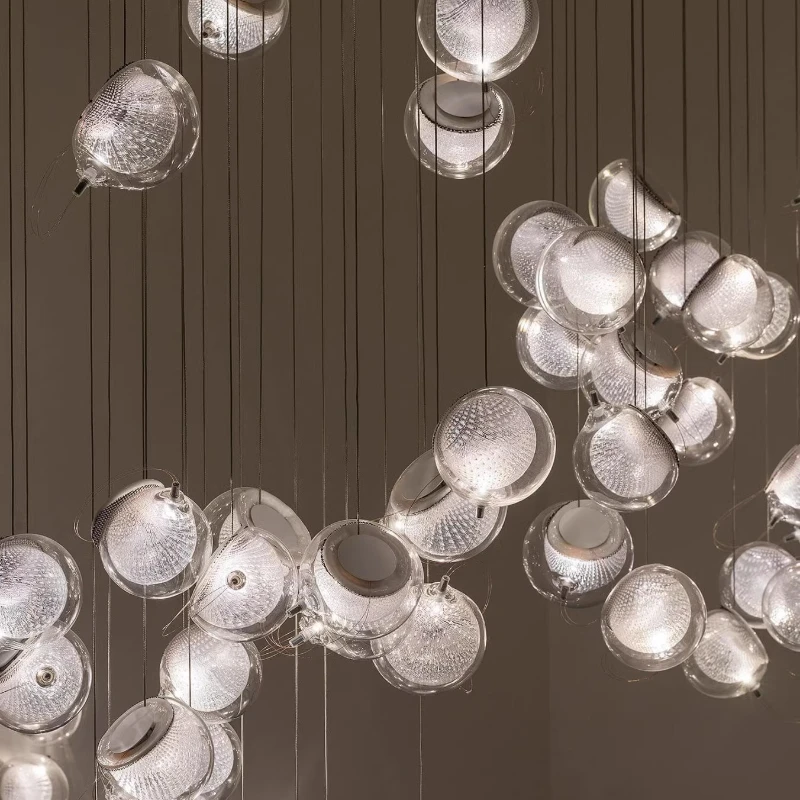 

Crystal Glass Lamp Villa Hotel Stair Chandelier Glass Manual Home Decor Lusters Luminaires Nordic Jellyfish LED Pendant Lights