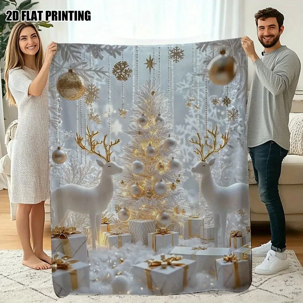 

Бежевое рождественское зимнее одеяло «Сказки» - Мягкое декоративное одеяло для дома и праздников