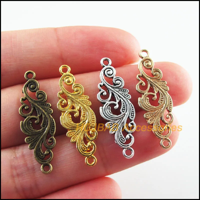 30 szt. Antyczny brąz pozłacany posrebrzany kwiat Charms złącza 9,5x29,5mm