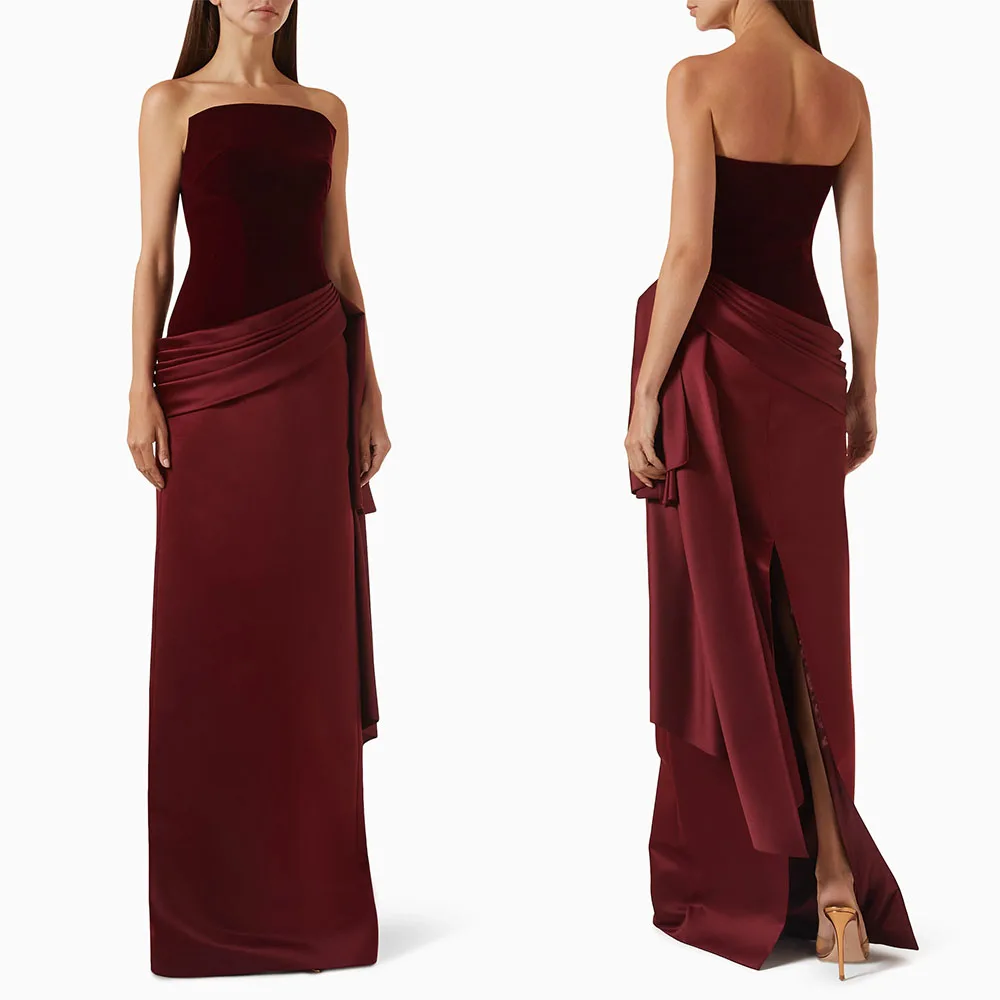 

High Quality Customized Strapless Floor Length Backless Sleeveless Straight Vestidos Para Bodas Mujer Invitada Prom Dresses Robe