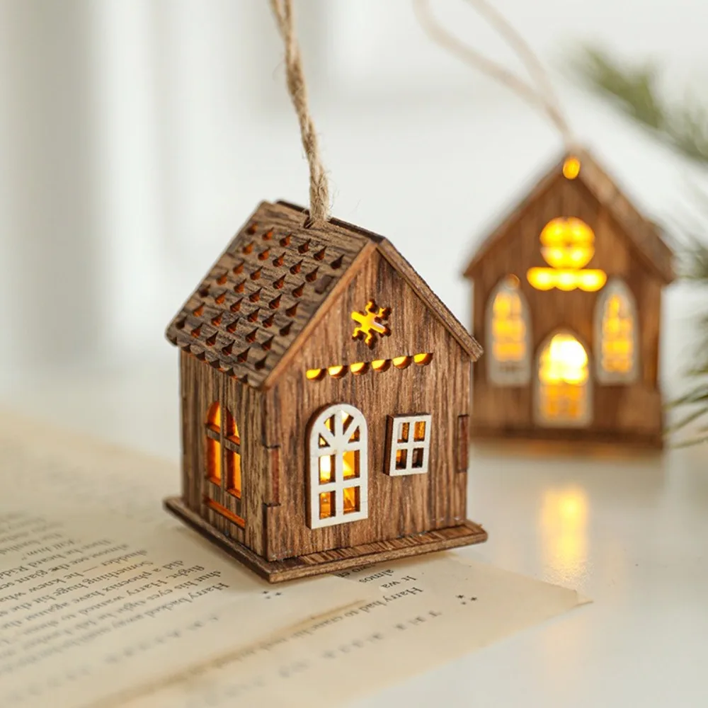 

New Luminous Wooden House Christmas Pendants New Year Creative Xmas Tree Ornaments Gifts Pendant Christmas Decorations