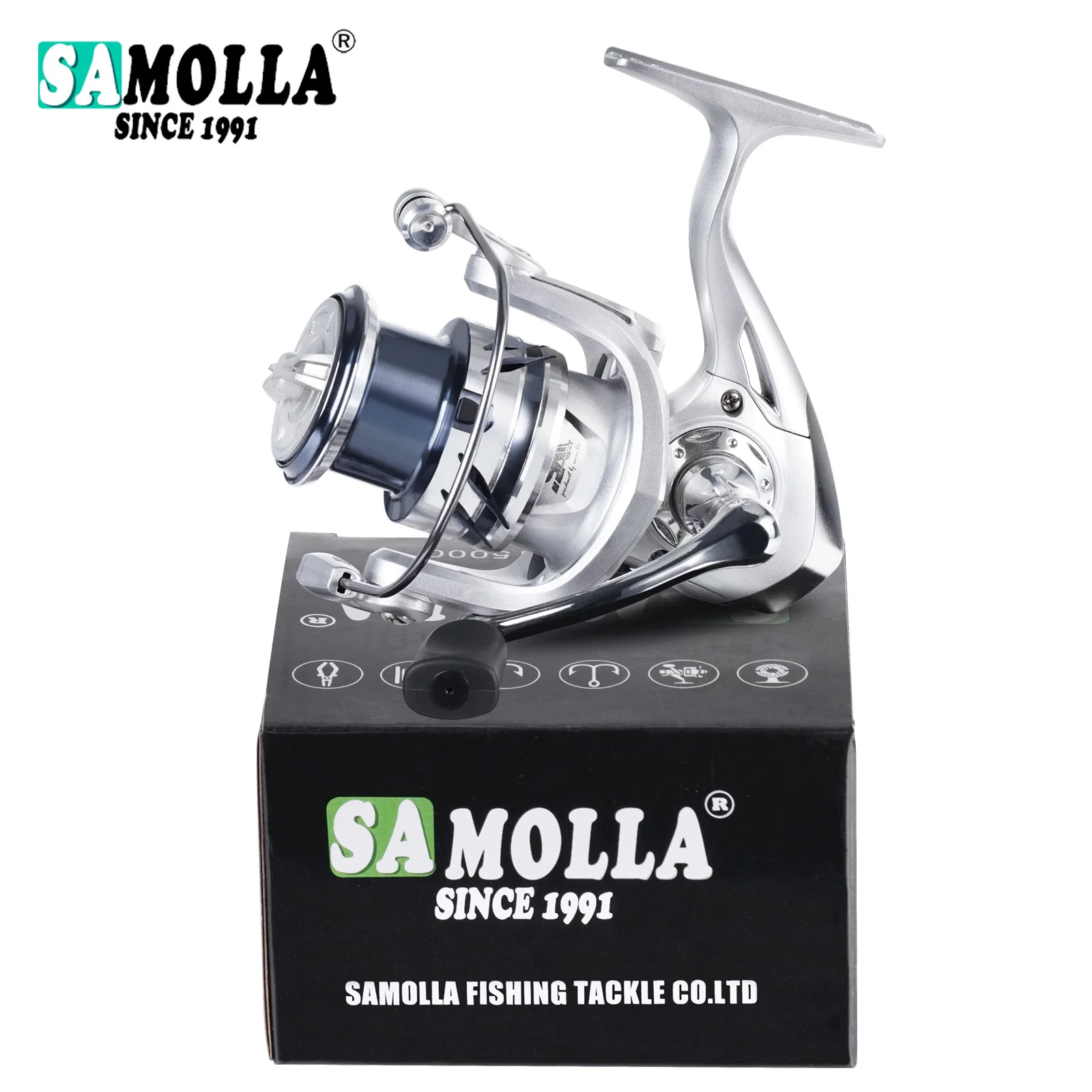 SAMOLLA Angelrolle, leicht, 12 kg, maximale Zugkraft für Barsch, Hecht, Angelrolle, Spinning, Süßwasser, Salzwasser, 1000–7000