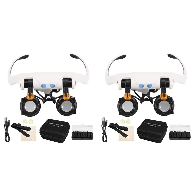 B-est 2 Set Magnifying Glasses With LED Light, Hands Free Magnifier With 14 Interchangeable Lenses 3X 4X 5X 6X 7X 10X 15X