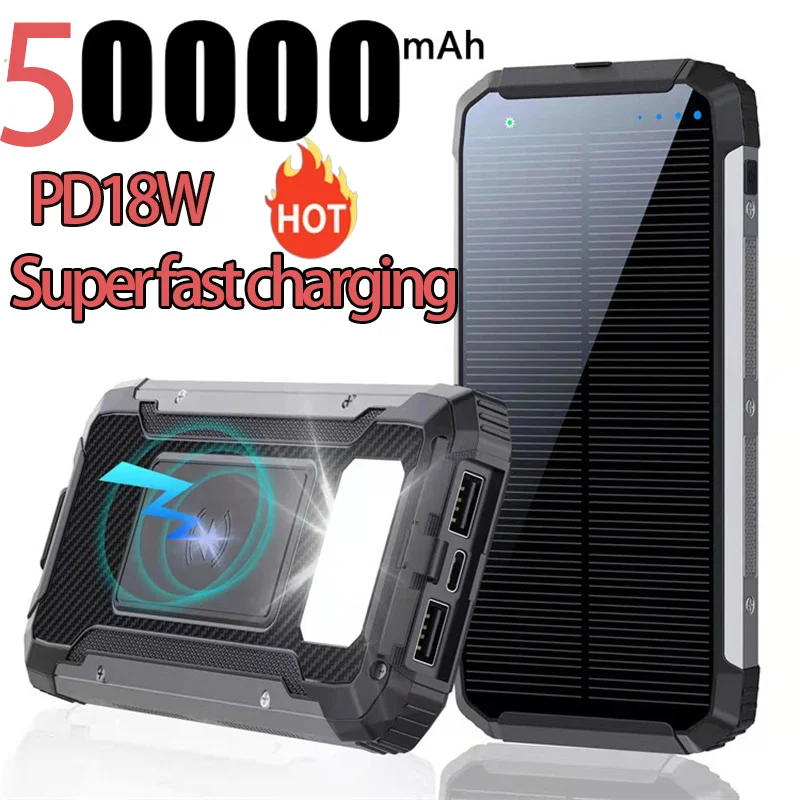 

50000mAh Solar Power Bank Ultra Capacity USB 4 in1 Super Fast Charging USB TypeC LED Light Outdoor Power Bank For iPhone Samsung