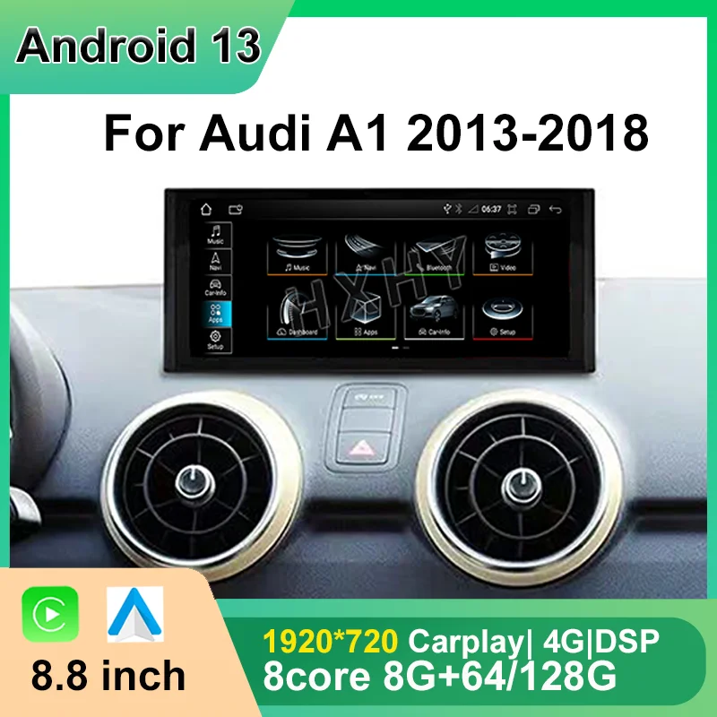 

8,8-дюймовый Android 13 8 + 128G Auto Carplay автомобильный мультимедийный стерео DVD-плеер радио GPS-навигация для Audi A1 2013-2018