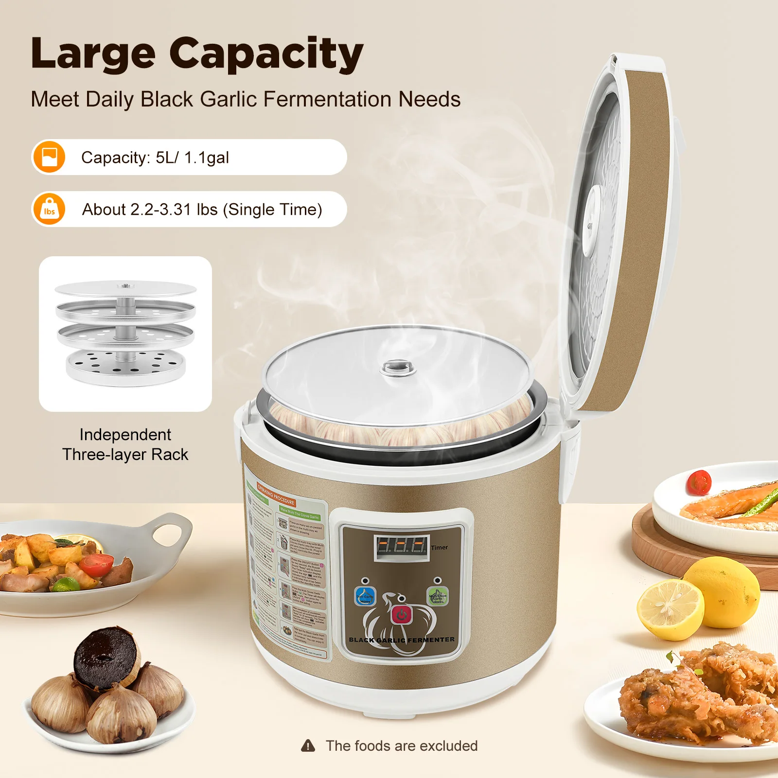 5L Schwarzer Knoblauch-Fermenter 90W Intelligente Fermentationsmaschine mit automatischer Temperatur- und Feuchtigkeitsregelung für Joghurt, Kimchi, Kombucha – Detail 2