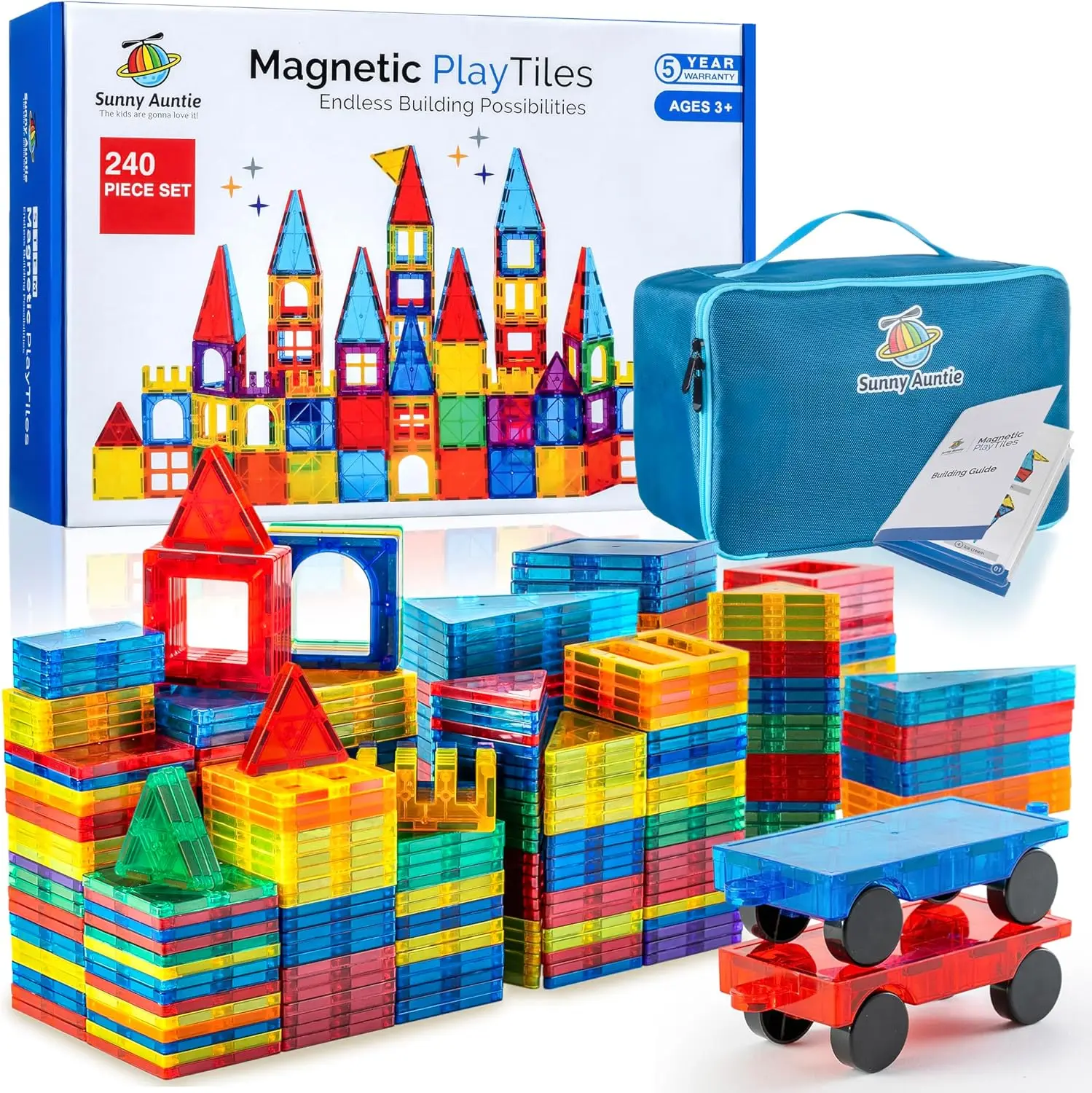 Telhas magnéticas com bônus com zíper caso, crianças brinquedo, 3, 4, 5, 6, 7, 8 anos meninos e meninas, grande presente para k, k, 240 pcs