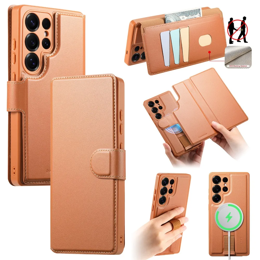 

Back Magnetic Phone Cover for Samsung Galaxy S24 Plus S25 Ultra S25+ with Detachable Wallet Card Case