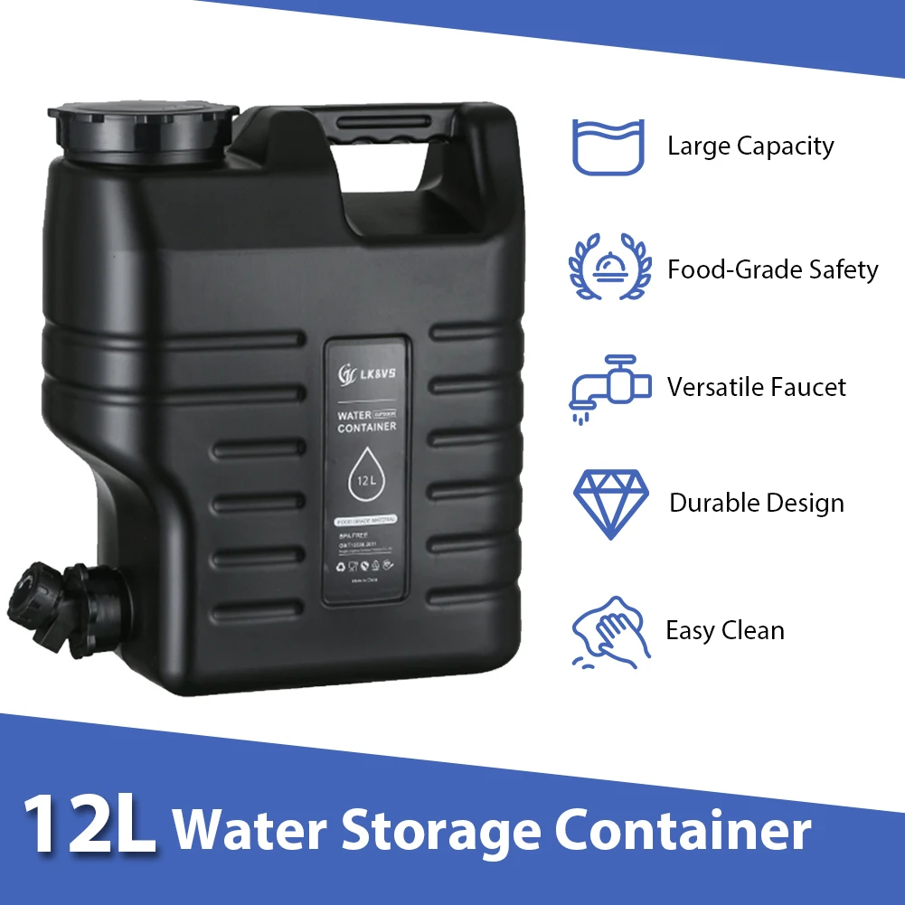 12L Water Storage Container with Faucet Portable Water Tank Large Capacity Drinking Water Bucket for Vehicle Car Camping