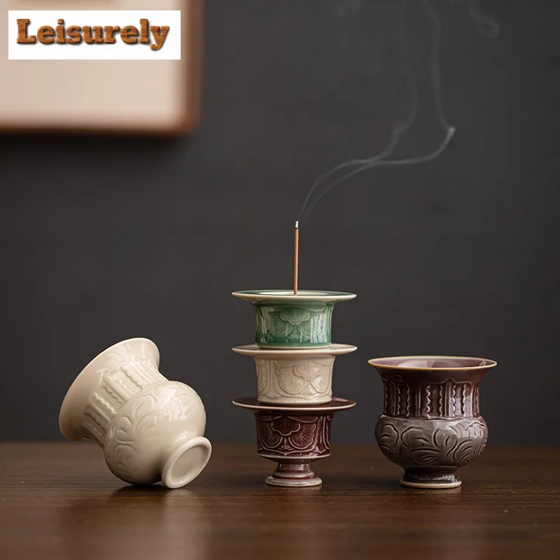Embossed Ceramic Small Incense Holder Water Fountain Decoration Incense Burners Consecrate Censer Teaset Accessories Ornaments