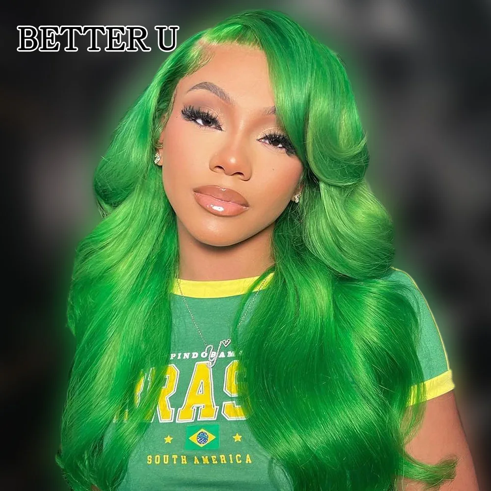 Green Color 13x4  HD Transparent Lace Front Human Hair Wigs Body Wave 613 Colored Green Wig  Lace Frontal Wig for Black Woman