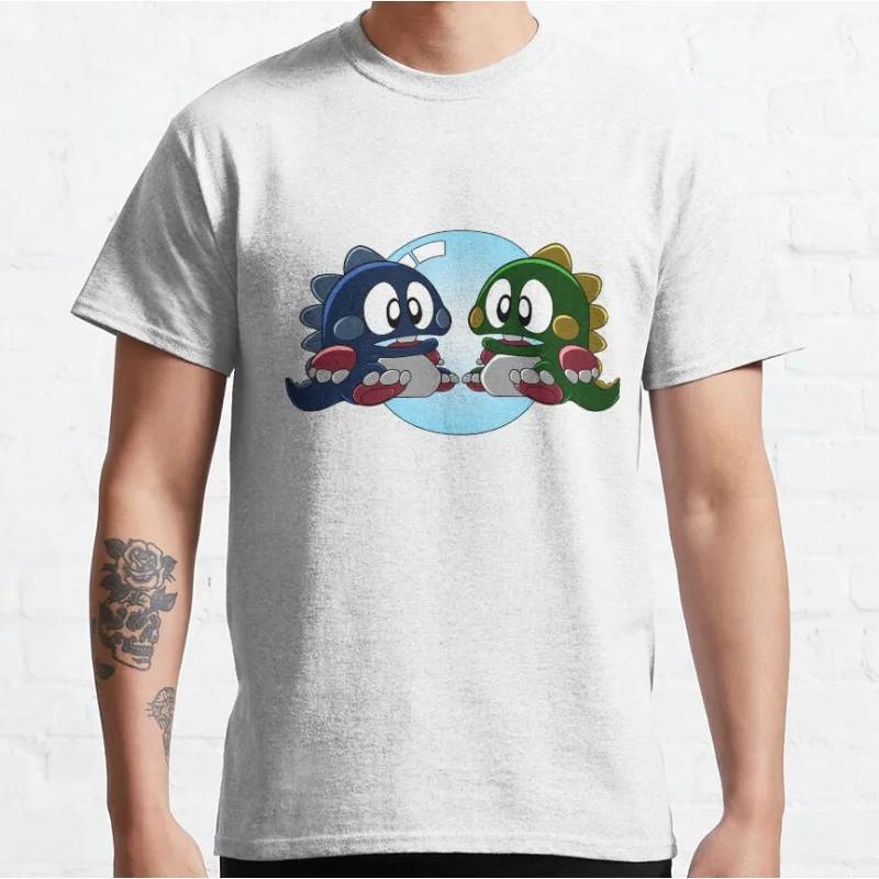 Shadowy Bubble Bobble Vector Design 80s Vintage Arcade game Bubble Bobble Retro Cute Dragon graphic t shirts large size tops