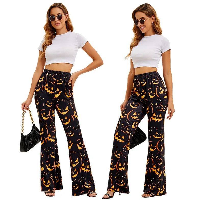 بنطلونات نسائية جديدة لعام 2025 لعيد الهالوين بتصميم واسع من الأسفل مع طباعة رقمية للفاكهة والخفاش، سراويل طويلة أنيقة للسيدا... #4