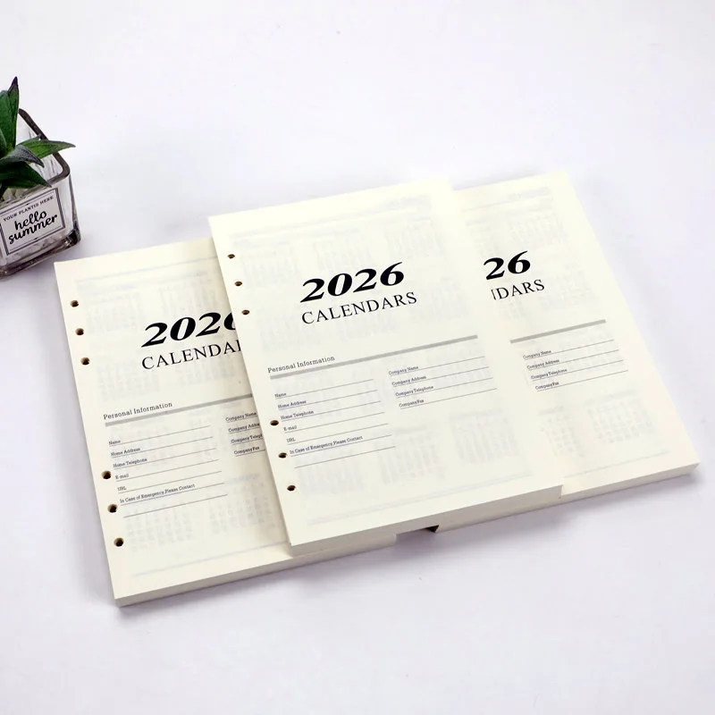Agenda planificadora para diario, cuaderno A5, recargas de inserción, 6 agujeros, carpeta de anillas en espiral de hojas sueltas, planificador diario, núcleo interno, papel de 80g, 2026