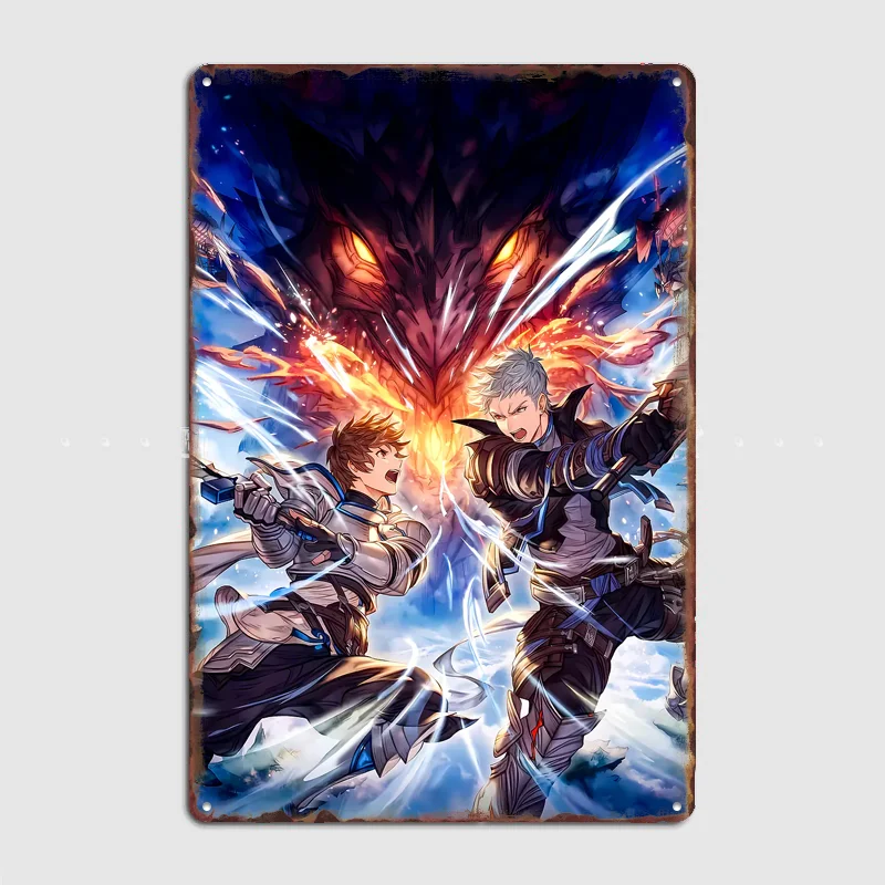 Granblue Fantasy Warriors Facing Dragon Poster Metal Sign Life Custom Bedroom Indoor Home Wall Decor Posters Room Decoration