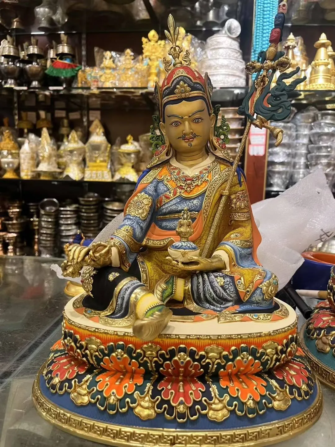 Tibetan Buddhism High quality buddha large size buddha Painted Buddha Colorful Buddha statue Guru Rinpoche Padmasambhava buddha