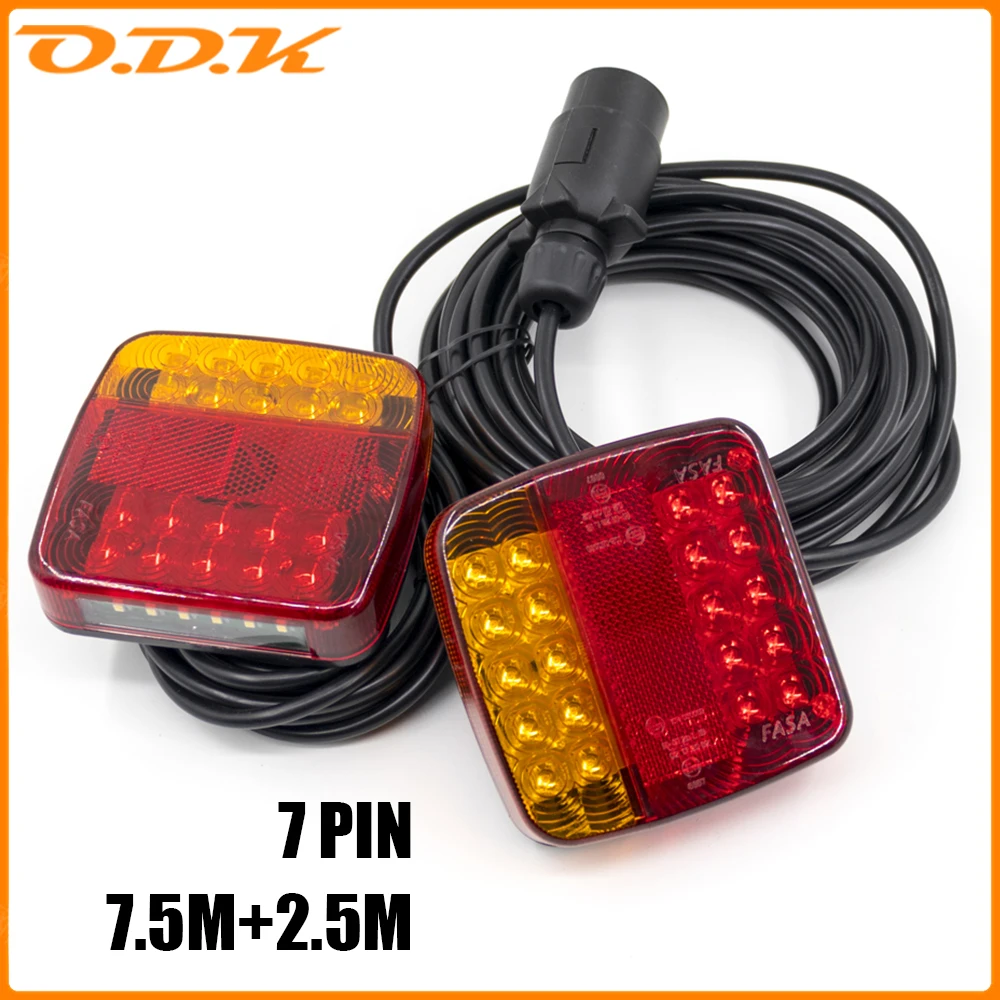 1Set 7 Pin Rear Towing Tail Light 12V 24V 10m 26 LED Trailer Universal Brake Stop Lamp License Number Plate Reflector Waterproof