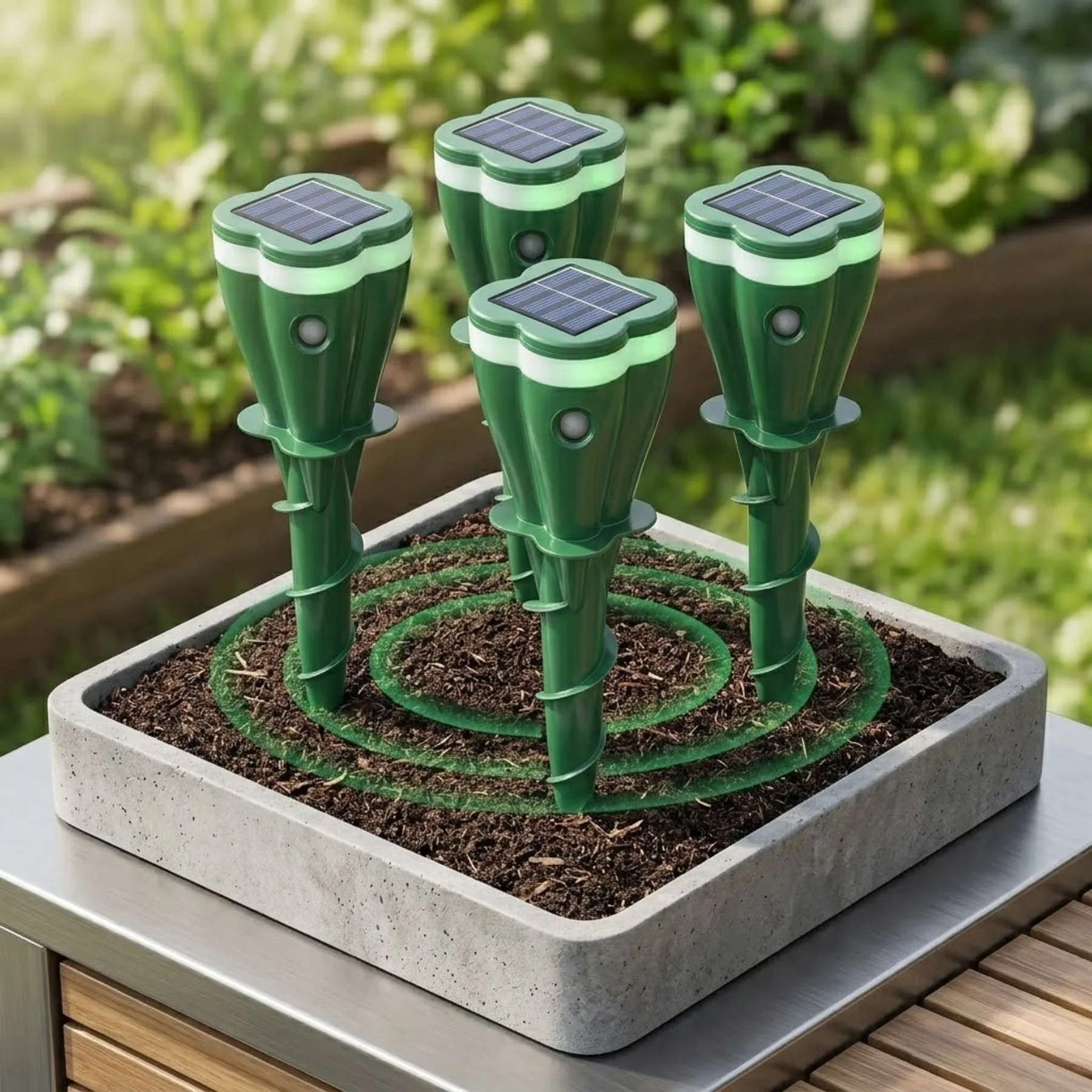 4-Pack Solar Mole Repellent Spikes, Waterproof Lawn Garden Stakes, Effectively Repel Moles, Voles, Gophers, Chipmunks