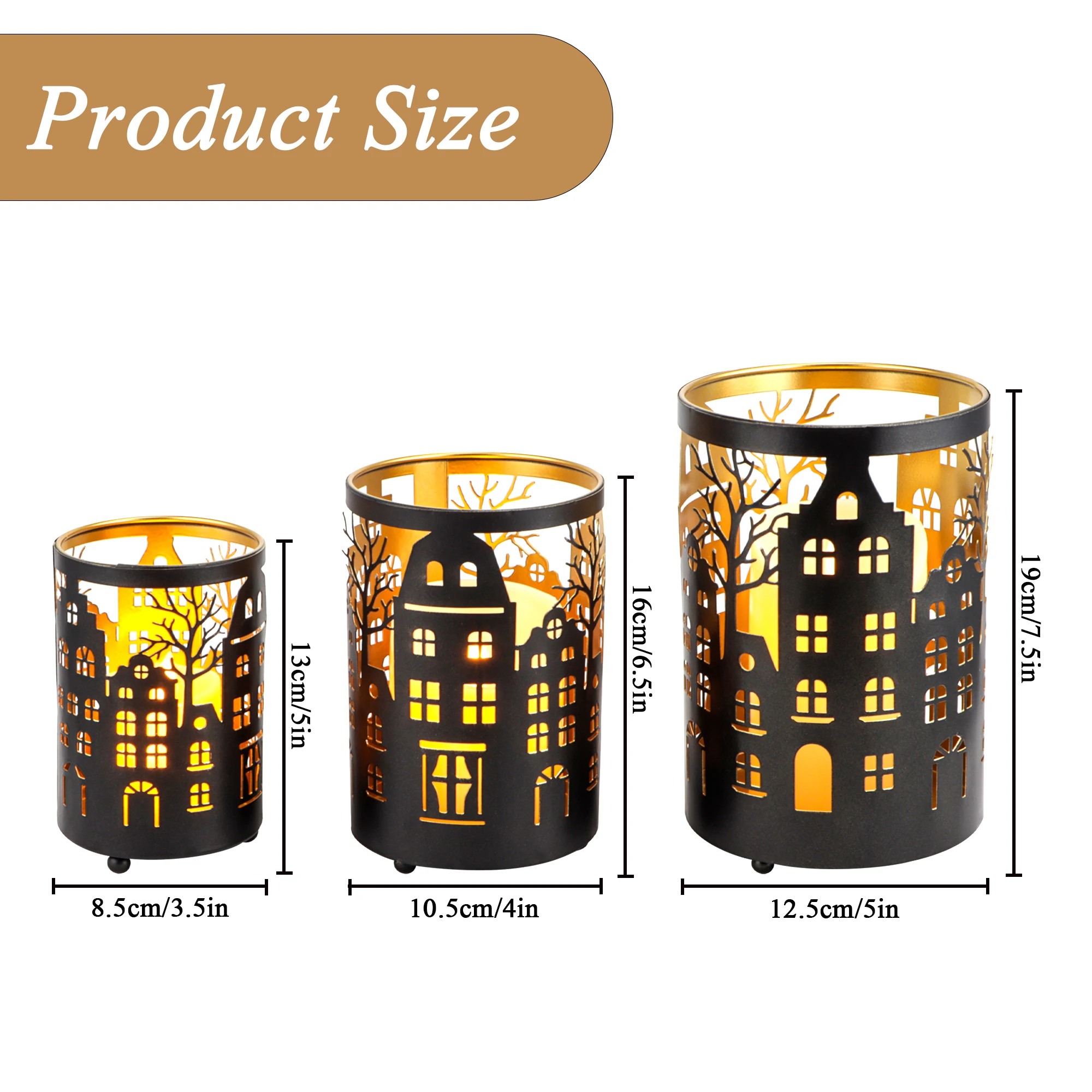 3PCS Silhouette Candle Lantern 7.5