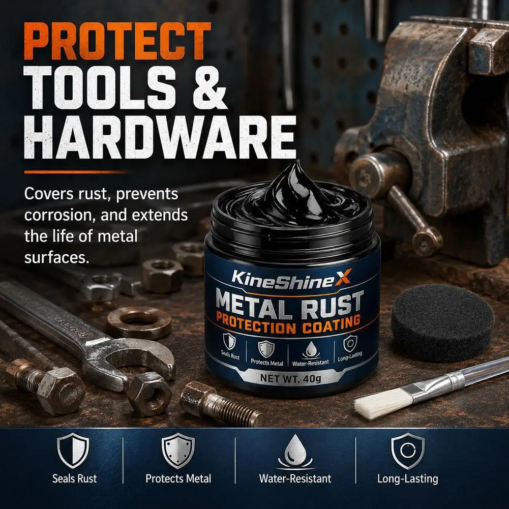 40g Black Rust Converter Paste Set Waterproof Rust Remover Coating with Brush and Sponge Pad Compact Metal Rust Treatment