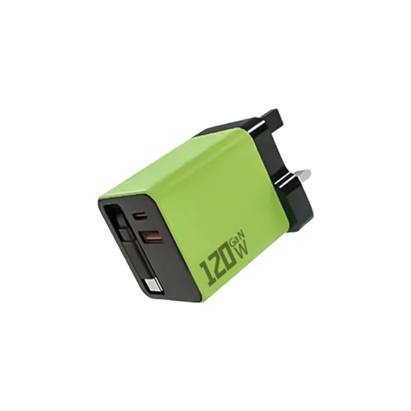 3-in-1 120W GaN-Ladegerät USB Typ C Schnellladegerät mit einziehbarem USB-C-Kabel und Netzstecker für iPhone und Huawei