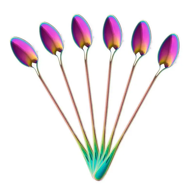 Coffee Teaspoons, Set Of 18 Rainbow Color Coffee Spoon Long-Handle Ice Cream Desert Cocktail Stir Spoons Mixing Spoon-AT64