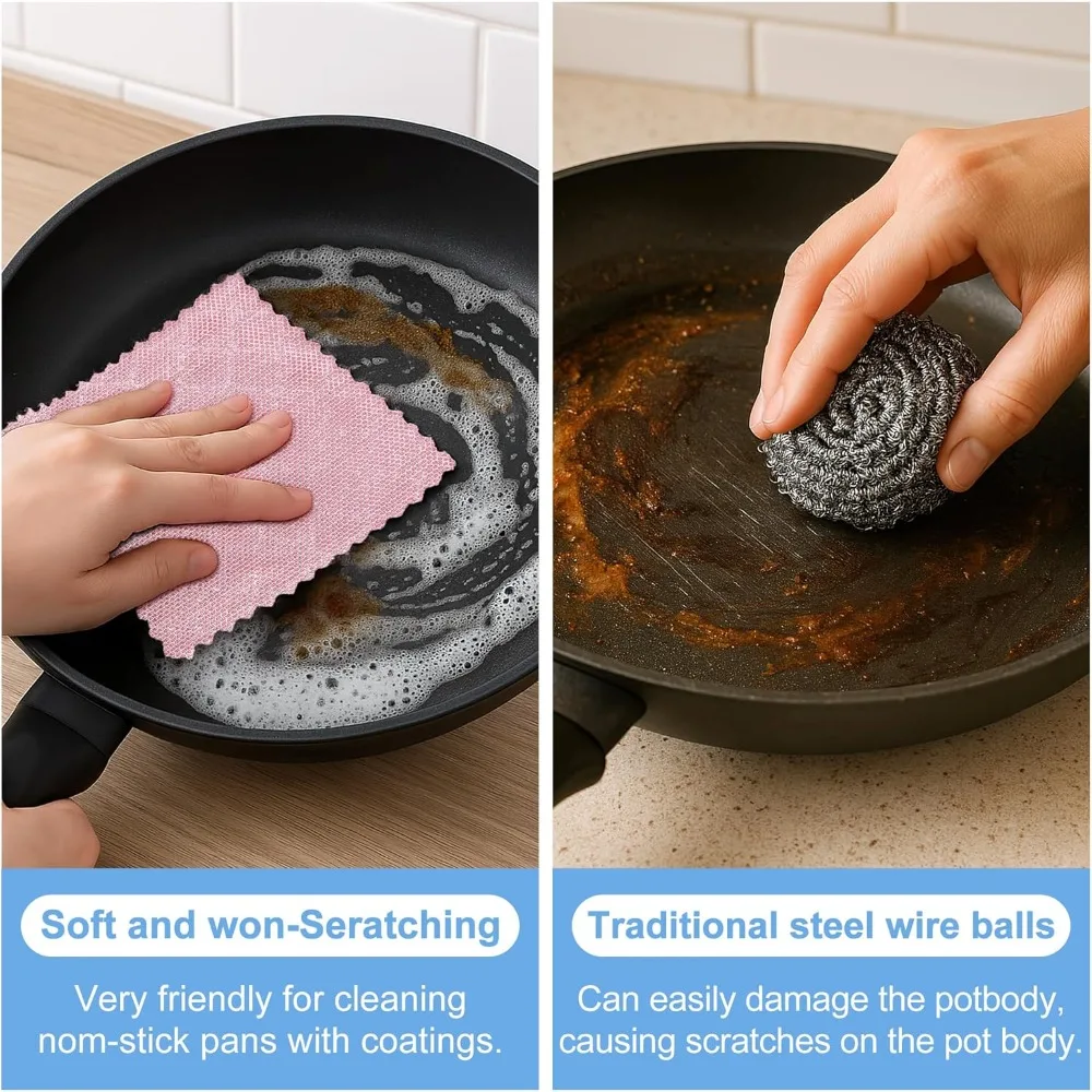 عرض ساخن - 12 قطعة من خرقة غسيل الأطباق متعددة الأغراض مقاس 9.64 × 9.64 في قماش أطباق سلكي غير سكارتش للفولاذ المقاوم للصدأ باللون الوردي الرطب والجاف #6