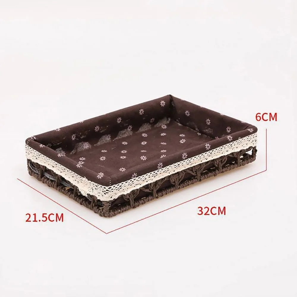 Multicolor Storage Basket Multi-porpose Weaving Storage Tray Flower Pattern Rectangle Organizier Basket Desktop Organizier