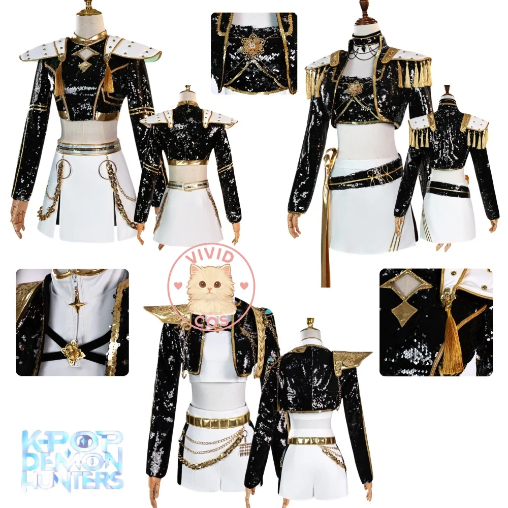 

Anime Demon Hunters Cosplay Costume Rumi Mira Zoey Role Playing Stage Outfit Black Dress Uniform for Women Comic Con Party Suits