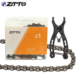 ZTTO Fiets 1 Speed ketting MTB Single Speed Chain Stadsfiets Kinderfiets 1s ketting Vouwfietsketting 106 schakels en kettinggereedschap