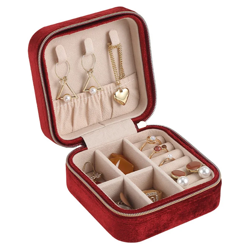 ABXF-caja de joyería de viaje de terciopelo de felpa, organizador de joyería de viaje, joyero pequeño para mujer, estuche para pendientes