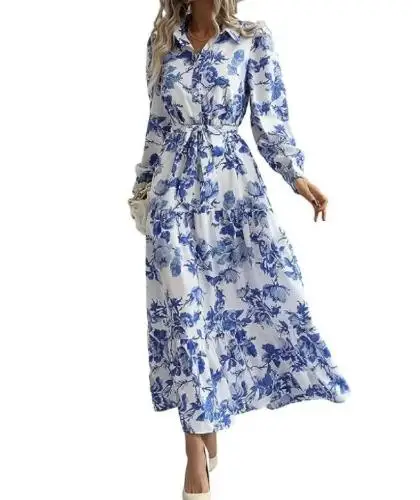 

Women's summer elegant long button slit floral print dress