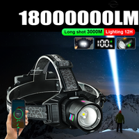 180000000 Most Powerful LED Headlight Ultra Bright Headlamp Long Shot 3000M Rechargeable Head Lantern 18650 Headlight Outdoor