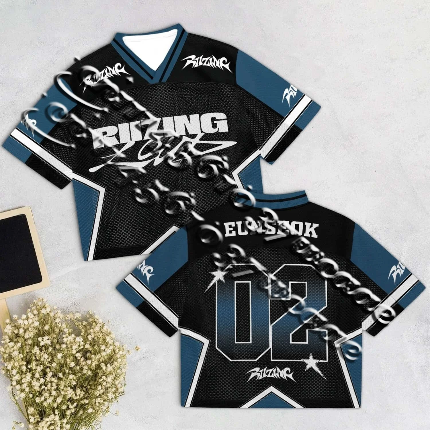 

Summer American Streetwear Kpop New Style Jersey T-shirt Limited Fan Merch Black Blue Street Style No.02 Short Sleeve Top