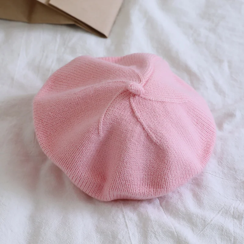 1 PCS Children\'s Knitted Beret Hats Men And Women Baby Solid Color Woolen Pumpkin Hats Girls Beret