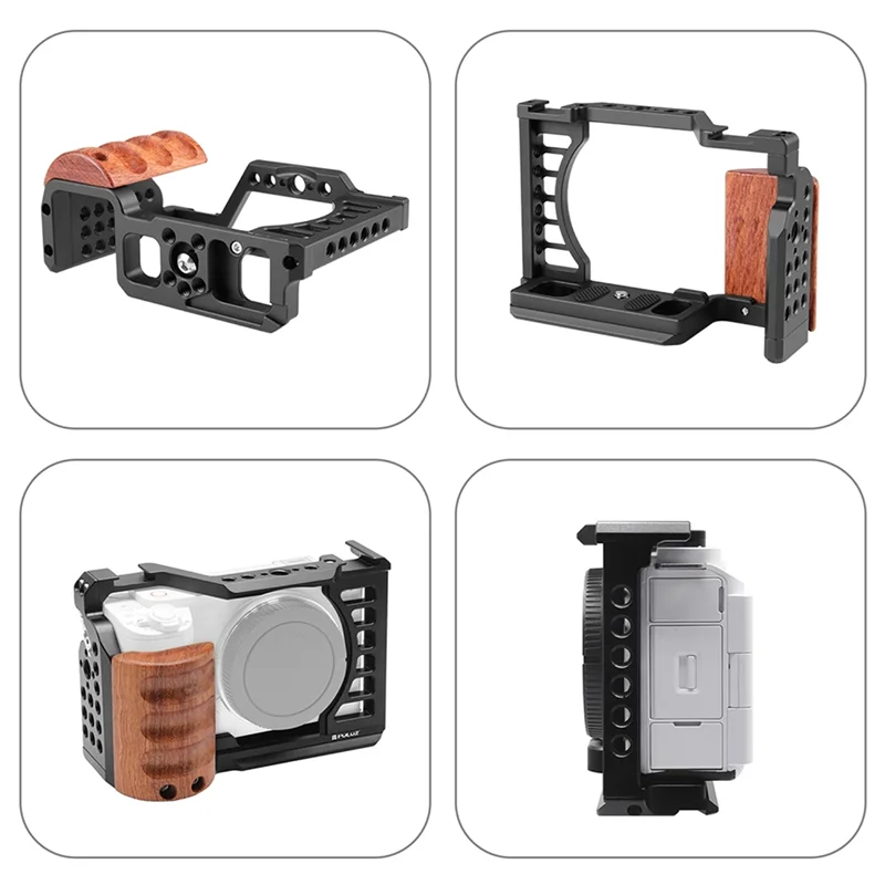 ABKI-PULUZ Wood Handle Camera Cage Wood Handle Stabilizer Rig Frame With Multiple 1/4 & 3/8 Inch Screw Holes