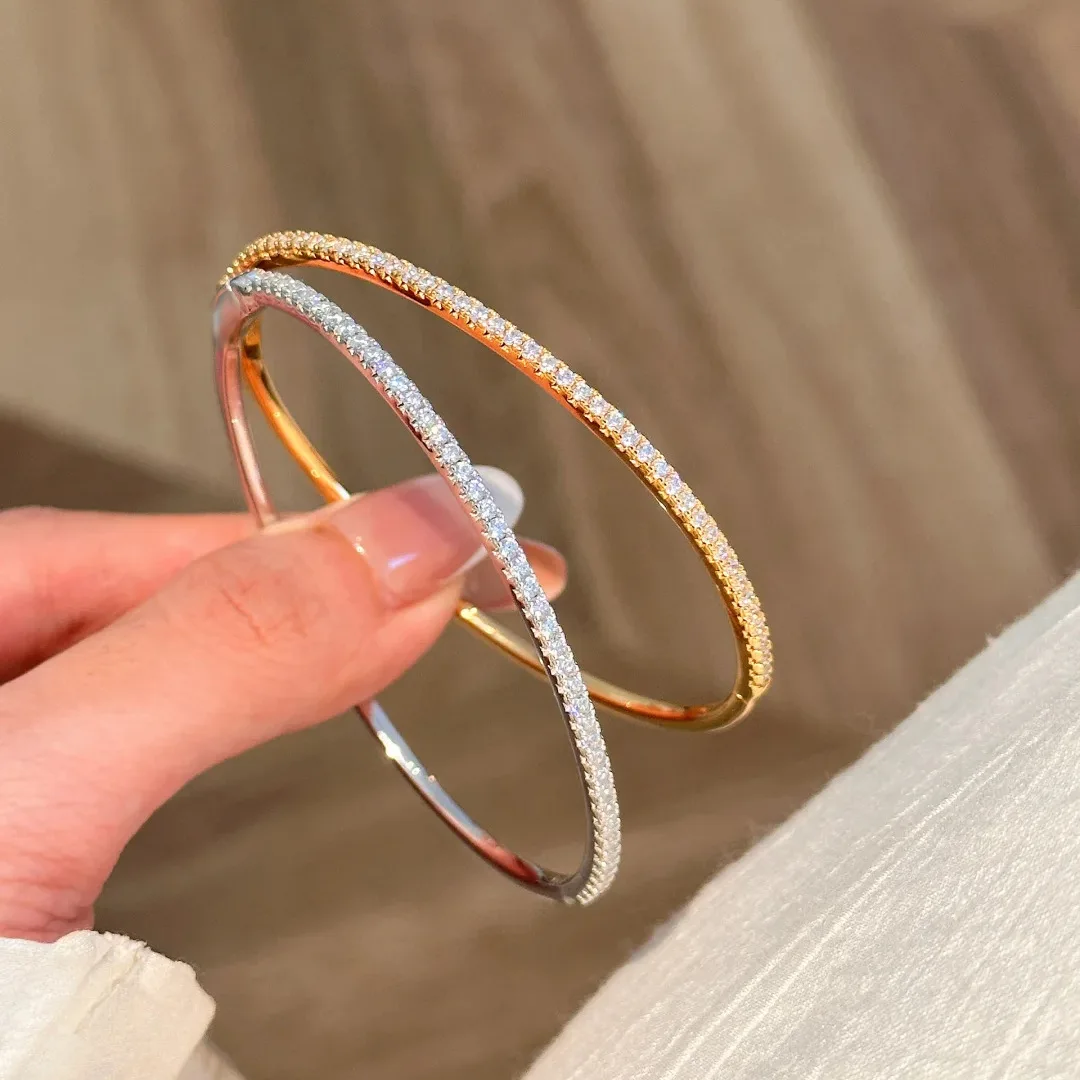 S925 Sterling Silber Armband Halbkreis-Diamant Damenmode Leichter Luxus Exquisites Bruchdiamant Zigeuner-Armband – Detail 4