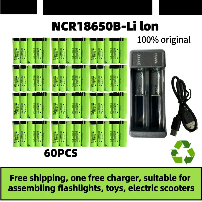 Free Shipping 100%  lithium-ion 35E original new NCR18650B 3.7V 3400mAh for flashlight USB 18650 rechargeable battery