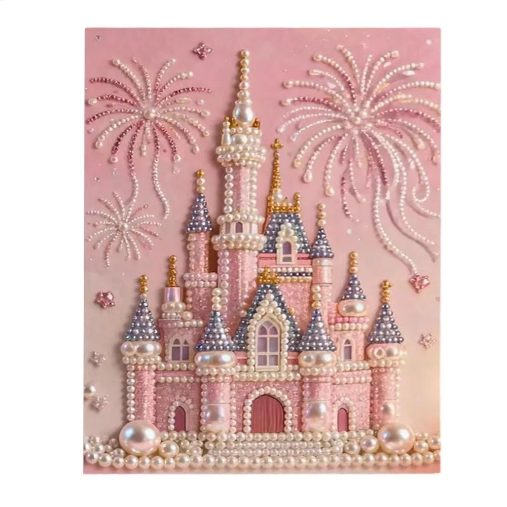 3D Creative Pearl Painting Kit Stereo Stickers Decorative Painting DIY Beading Art Kit Handmade Material Set Castle Pattern