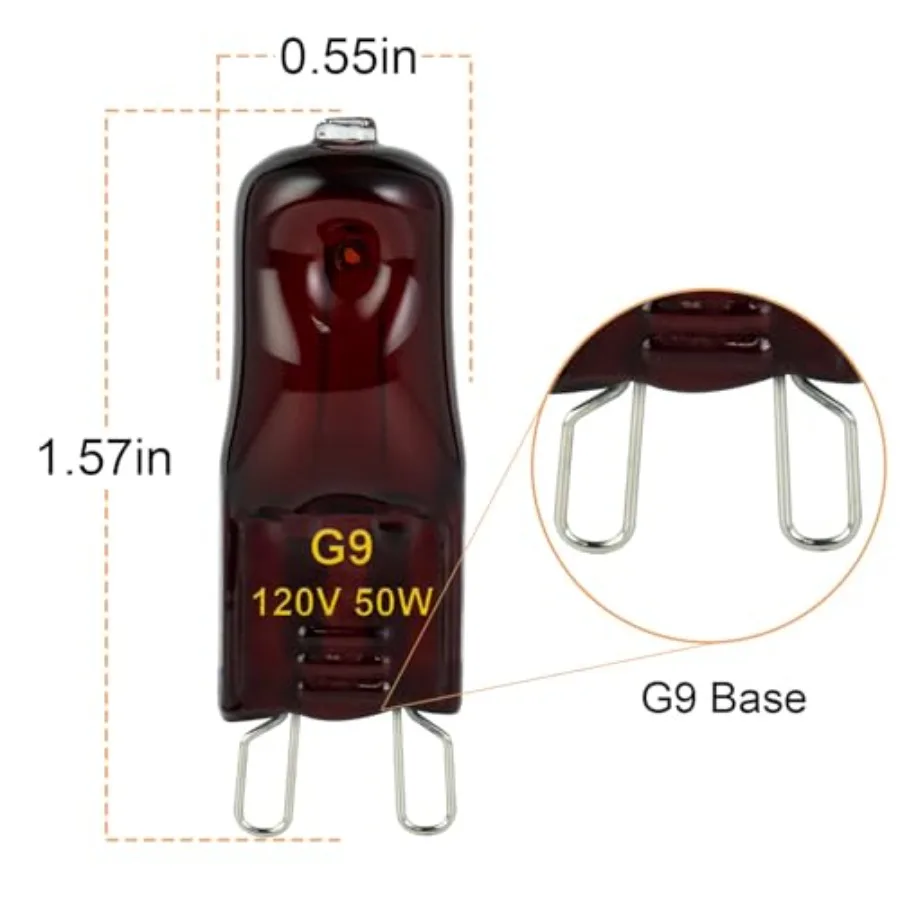 G9 Heat Lamp Bulbs for Reptile, Night Red, Mini Halogen Bulb 50W, Infrared Reptile Heat Lamp for Bearded Dragon Gecko Turtle Li