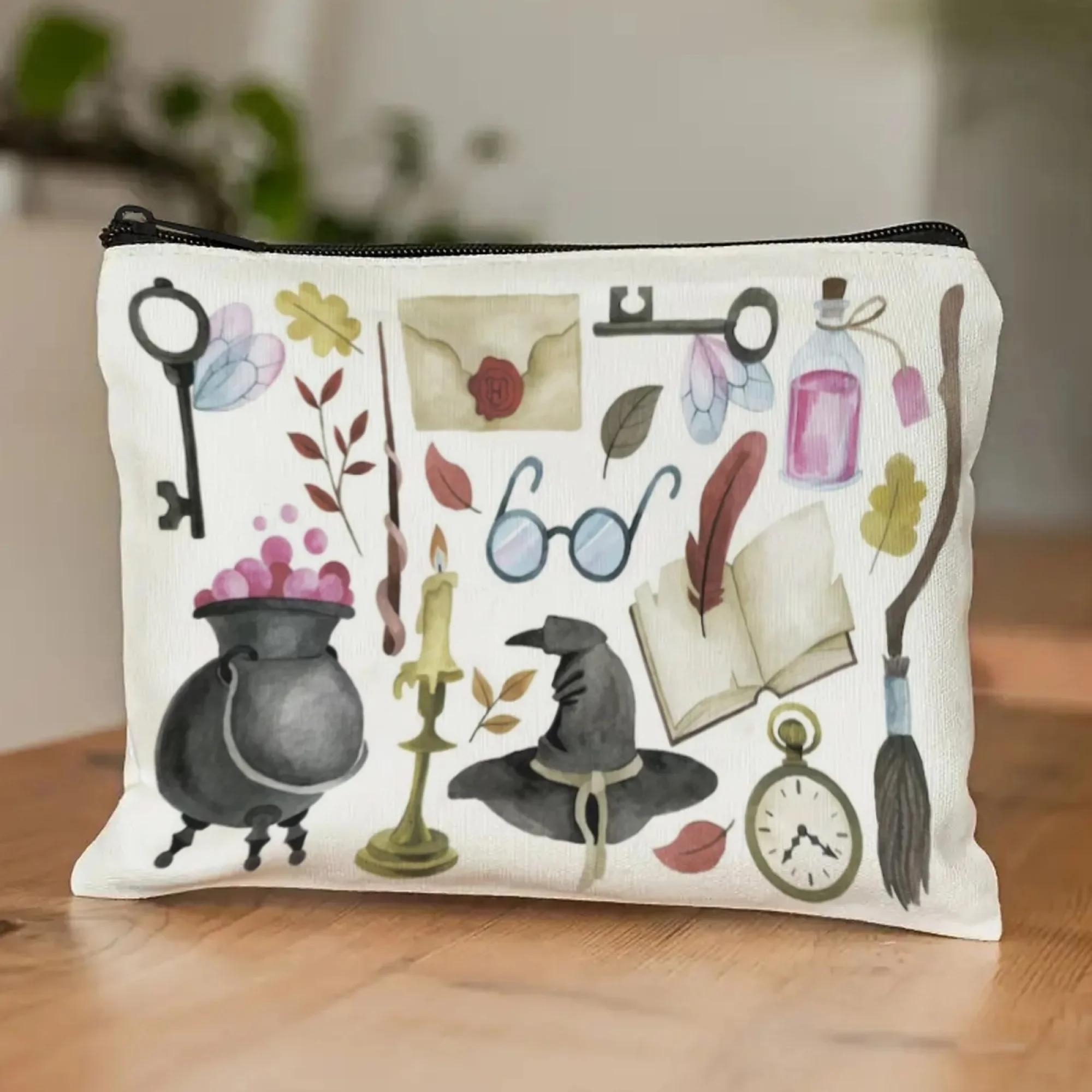 Tas Kosmetik Ajaib Fantasi Elemen Sihir Kolase Kanvas Tahan Lama untuk Pesta Halloween & Pertemuan Bertema Mantra Suvenir