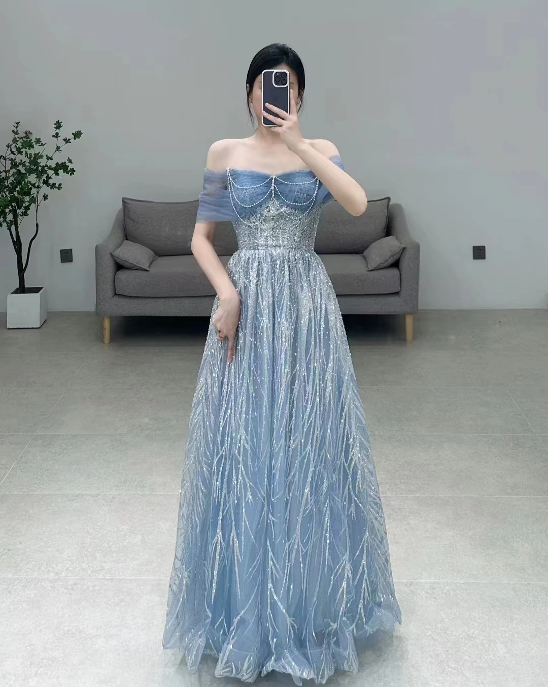 Customized Romantic Tulle Evening Dress Pearls Sequins Beading A-line Floor-length Sparkling Formal Gowns Vestido De Festa