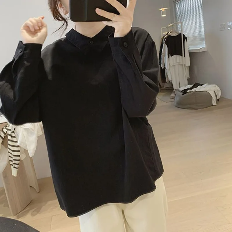 Simplicity Minority Design Solid Color Loose Blouse Women High-quality Long Sleeve Slim Korean Cotton Material Autumn Lady Shirt