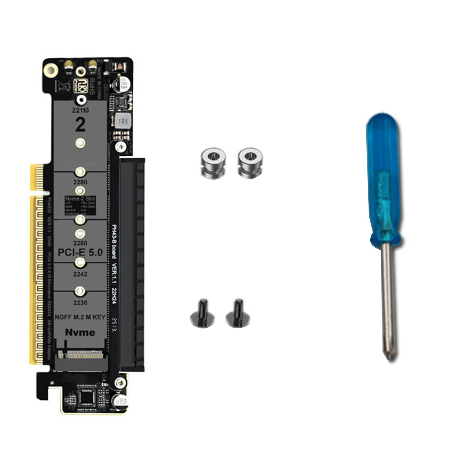 PCIe5.0 Lane Splitting Expansion Adapter Card M.2 NVMe Port Expansion Riser Card Compatible for Windows and Linux